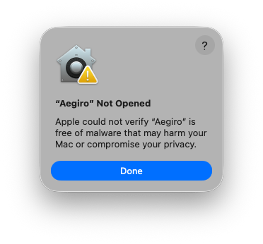 “Aegiro” Not Opened warning